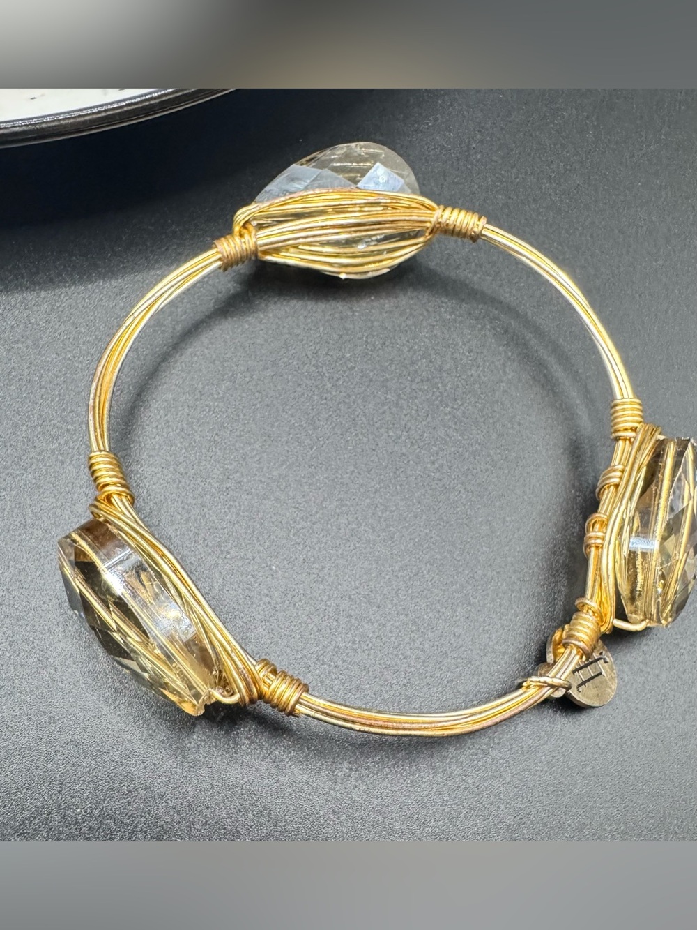 Bourbon and Bowties Gold Wire Bangle Bracelet with Champagne Accent Crystals